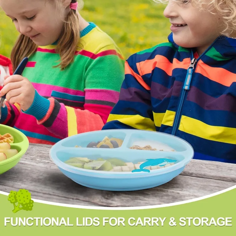 Suction Plates with Lids for Toddler Infant Silicone Baby Feeding Plate BPA Free Divided Children Dishes Baby Complementary Bowl thumbnail 2