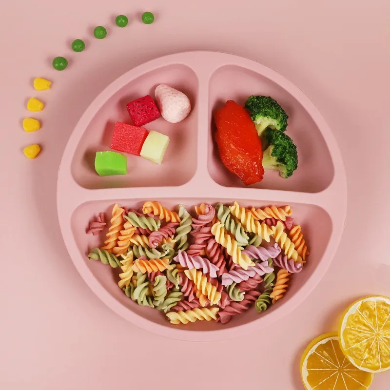 Suction Plates with Lids for Toddler Infant Silicone Baby Feeding Plate BPA Free Divided Children Dishes Baby Complementary Bowl thumbnail 3