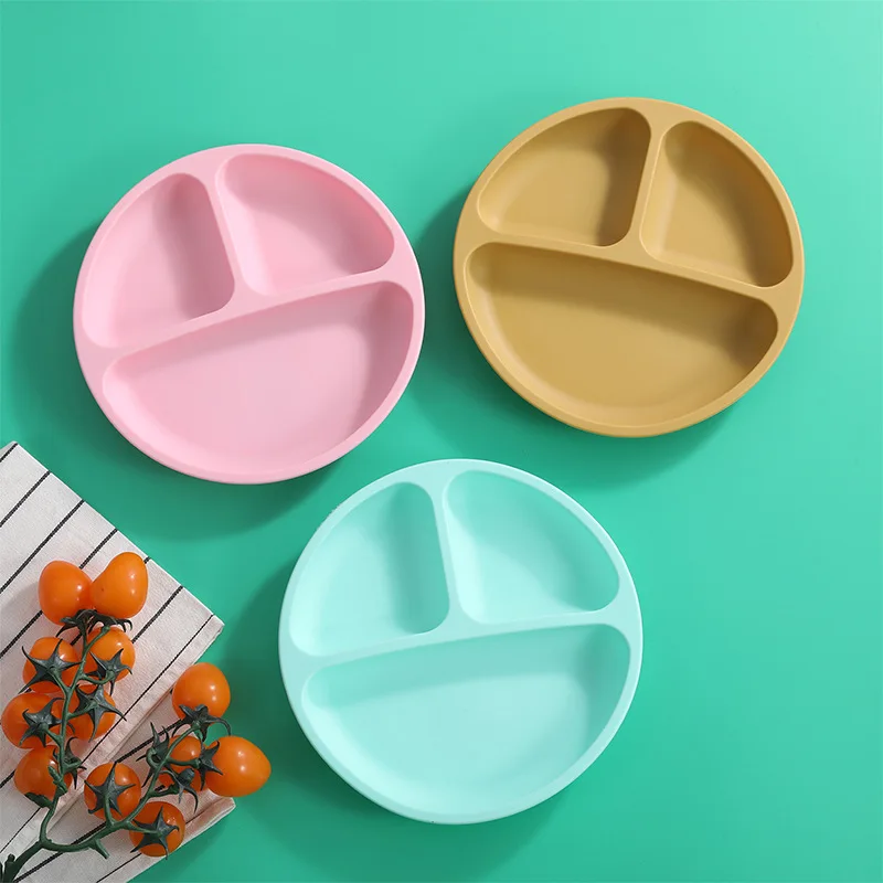 Suction Plates with Lids for Toddler Infant Silicone Baby Feeding Plate BPA Free Divided Children Dishes Baby Complementary Bowl thumbnail 5