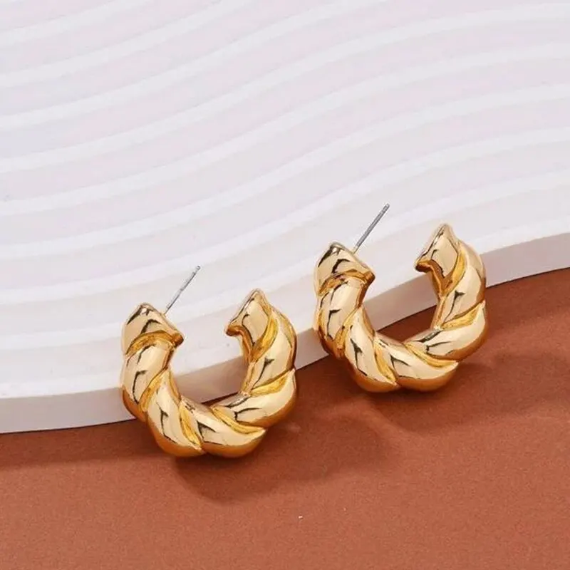 Gold Color Crystal Stone Hoop Earrings Twisted Metal Shape Silver Plating New Fashion Women Earrings Party Jewelry Birthday Gift thumbnail 5