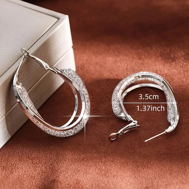 Gold Color Crystal Stone Hoop Earrings Twisted Metal Shape Silver Plating New Fashion Women Earrings Party Jewelry Birthday Gift thumbnail 3