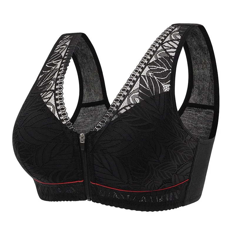 S-6XL Sports yoga bra cotton cups front zipper underwear breathable women no steel ring tank top lace large size bra thumbnail 5