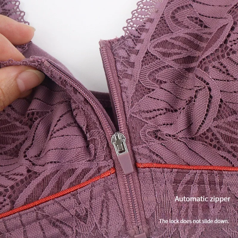 S-6XL Sports yoga bra cotton cups front zipper underwear breathable women no steel ring tank top lace large size bra thumbnail 4
