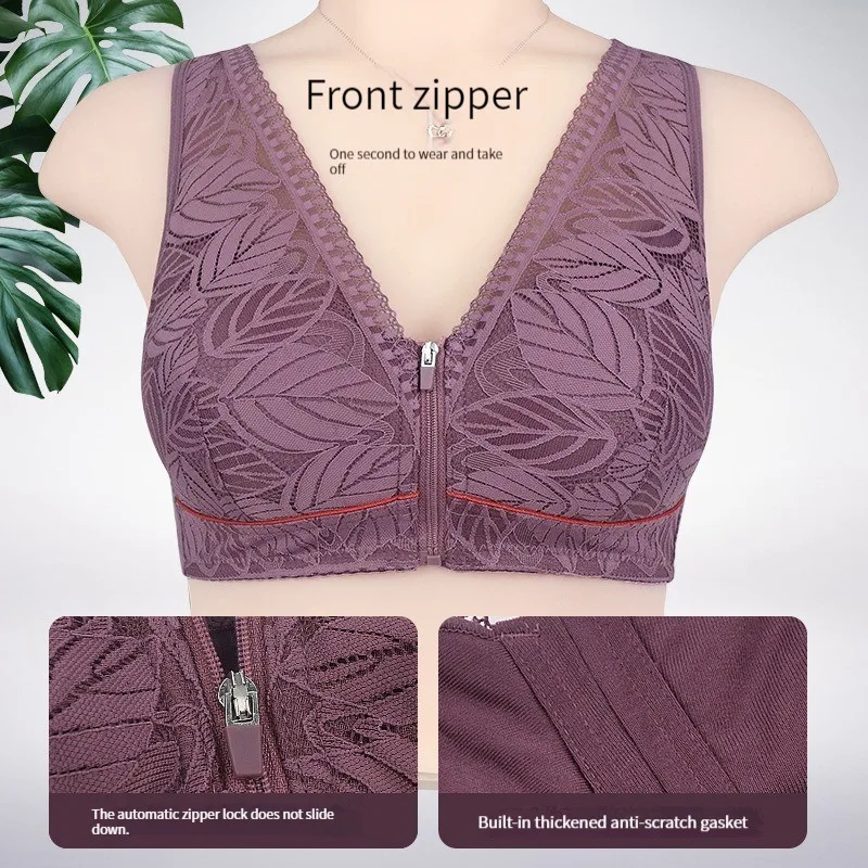 S-6XL Sports yoga bra cotton cups front zipper underwear breathable women no steel ring tank top lace large size bra thumbnail 2