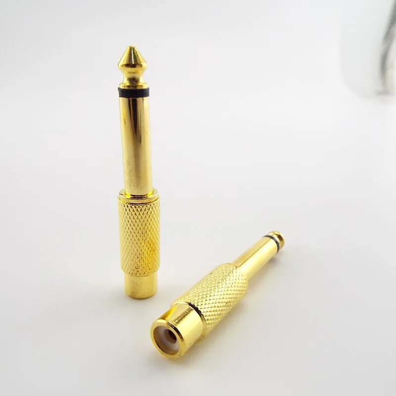 Golden Audio Adapter 6.35mm 1/4" Male Mono Plug to RCA Female 6.5mm to AV Jack Audio Adapter Connector TS For Home KTV H1 thumbnail 4