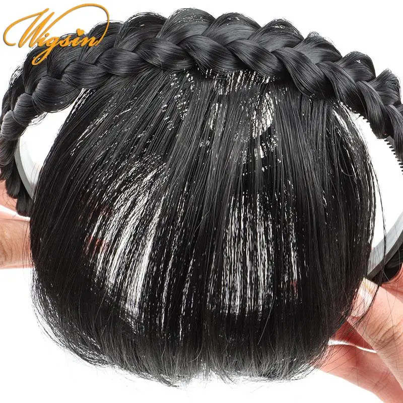 New Hair Accessories Synthetic Headband Air Bangs Wigs With Braids Heat Resistance Clip in Hair Extensions Hairpieces for Women thumbnail 5