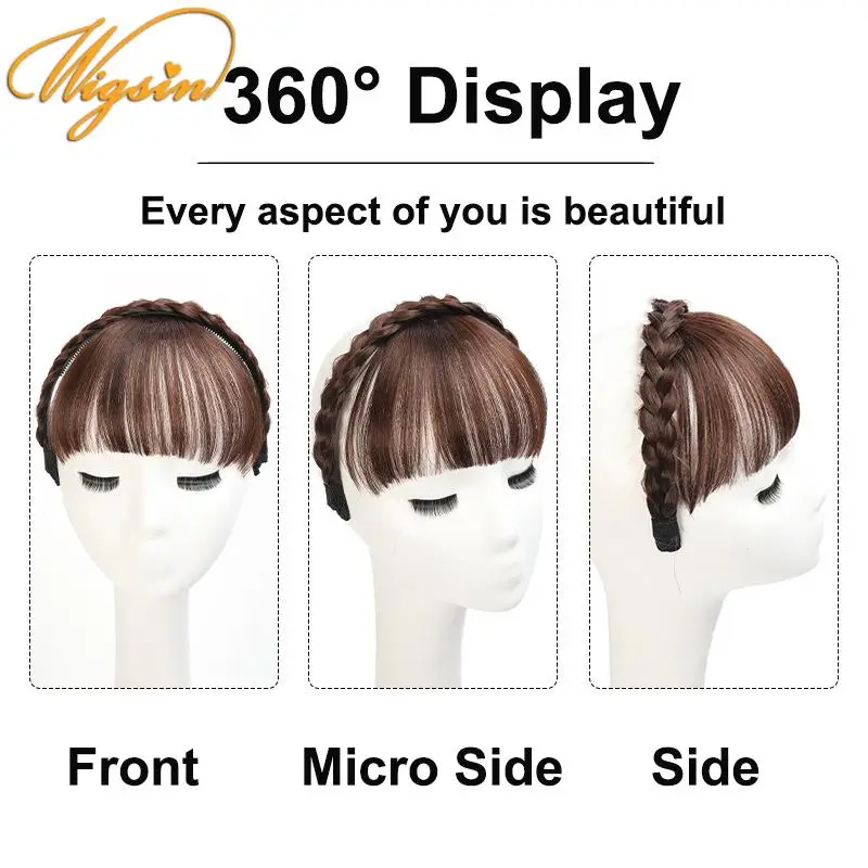 New Hair Accessories Synthetic Headband Air Bangs Wigs With Braids Heat Resistance Clip in Hair Extensions Hairpieces for Women thumbnail 4