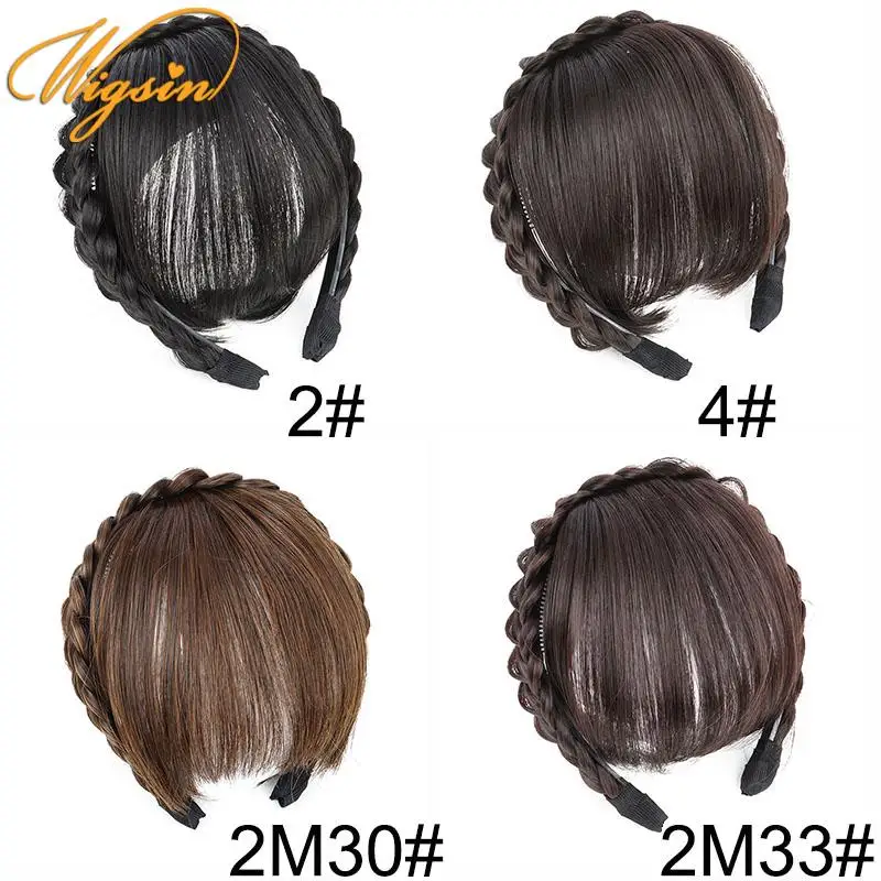 New Hair Accessories Synthetic Headband Air Bangs Wigs With Braids Heat Resistance Clip in Hair Extensions Hairpieces for Women thumbnail 2