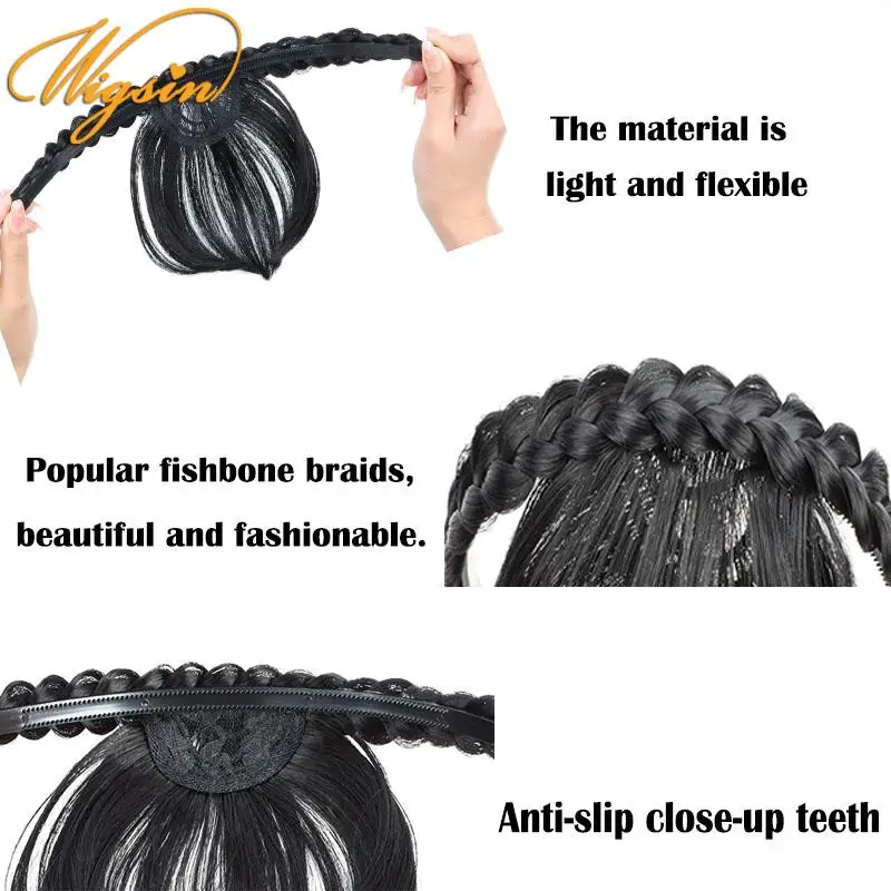 New Hair Accessories Synthetic Headband Air Bangs Wigs With Braids Heat Resistance Clip in Hair Extensions Hairpieces for Women thumbnail 3