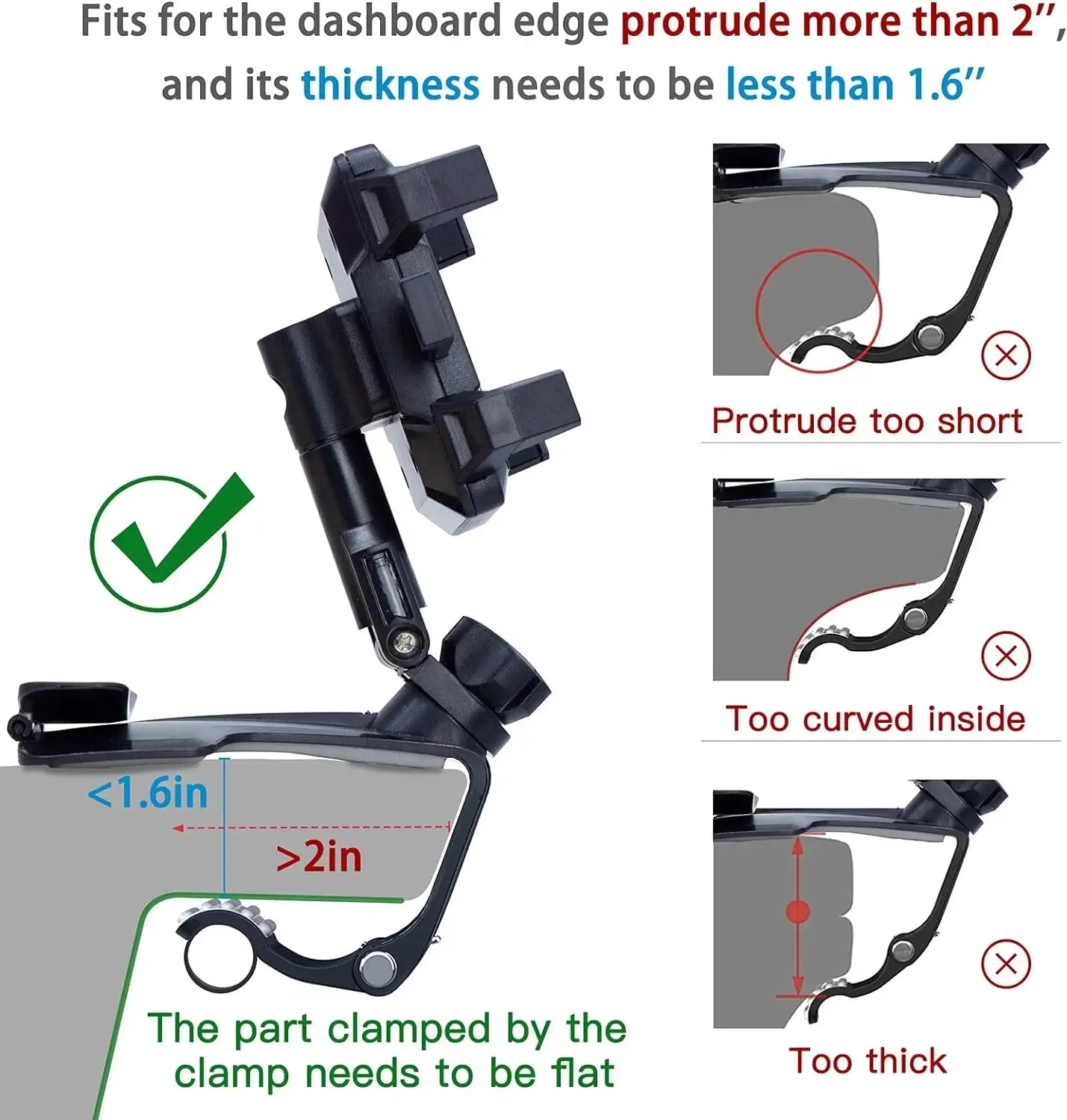 Car Phone Holder Mount for Dashboard, 1200° Rotating Cell Phone Holder for Car, Universal Big Clamp Car Phone Mount Compatible W thumbnail 4