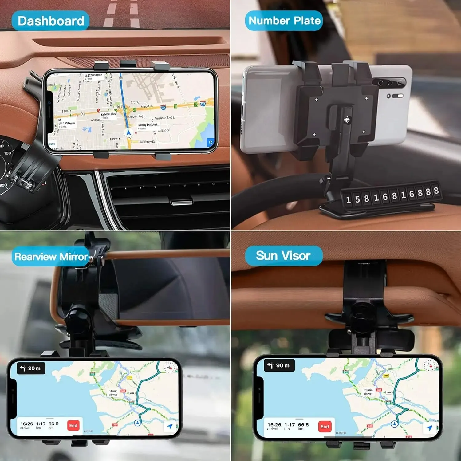Car Phone Holder Mount for Dashboard, 1200° Rotating Cell Phone Holder for Car, Universal Big Clamp Car Phone Mount Compatible W thumbnail 6