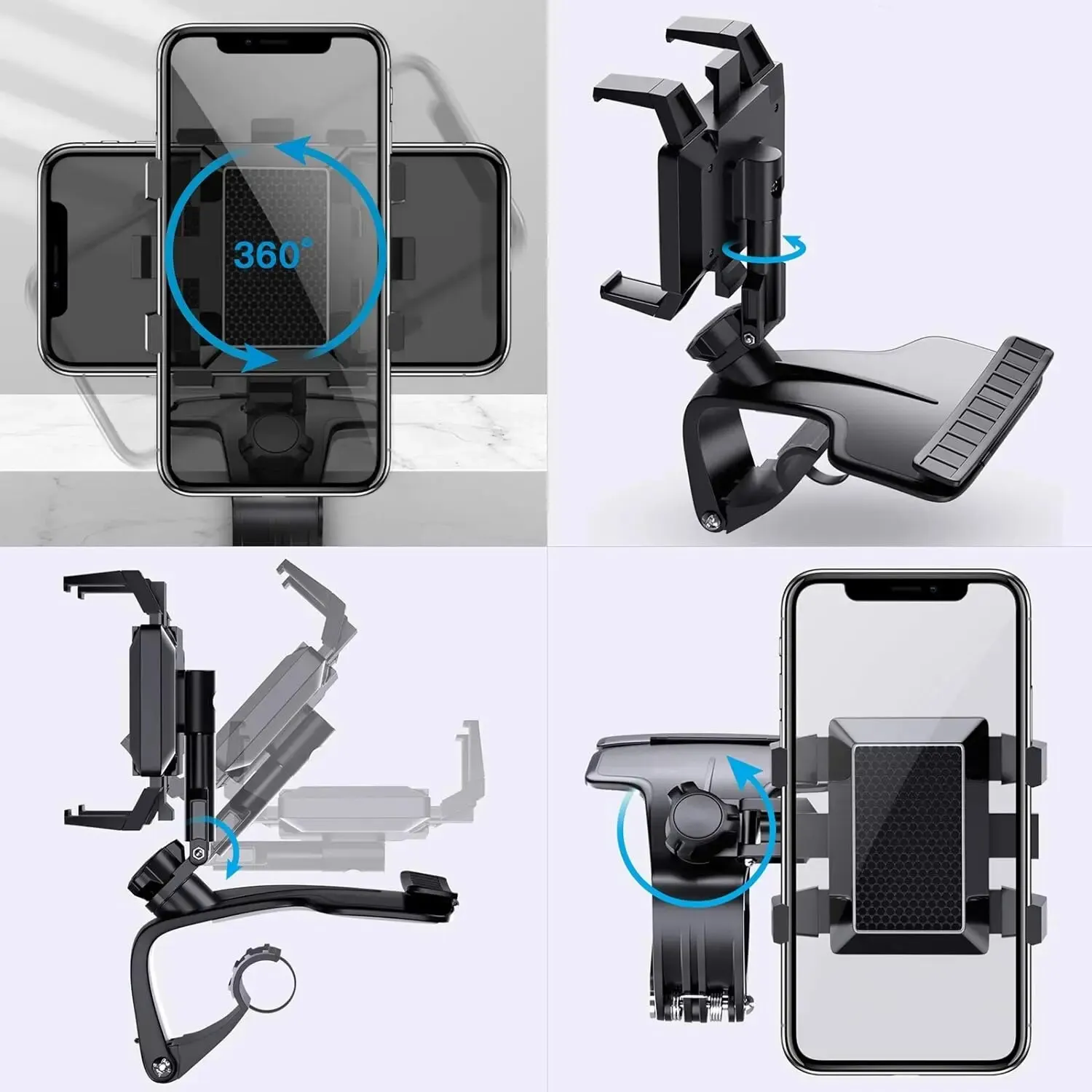 Car Phone Holder Mount for Dashboard, 1200° Rotating Cell Phone Holder for Car, Universal Big Clamp Car Phone Mount Compatible W thumbnail 3