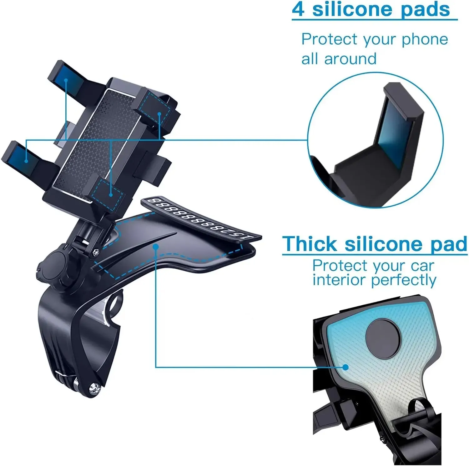 Car Phone Holder Mount for Dashboard, 1200° Rotating Cell Phone Holder for Car, Universal Big Clamp Car Phone Mount Compatible W thumbnail 5