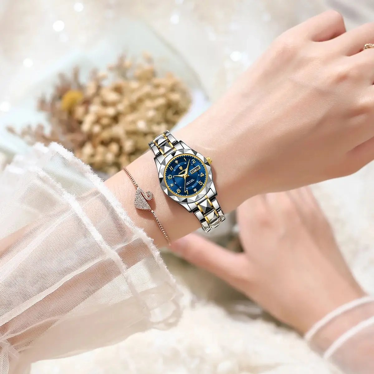 POEDAGAR Luxury Women's Watches Waterproof Luminous Date Week Ladies Watch for Female Quartz Stainless Steel Dress Women Watch thumbnail 5