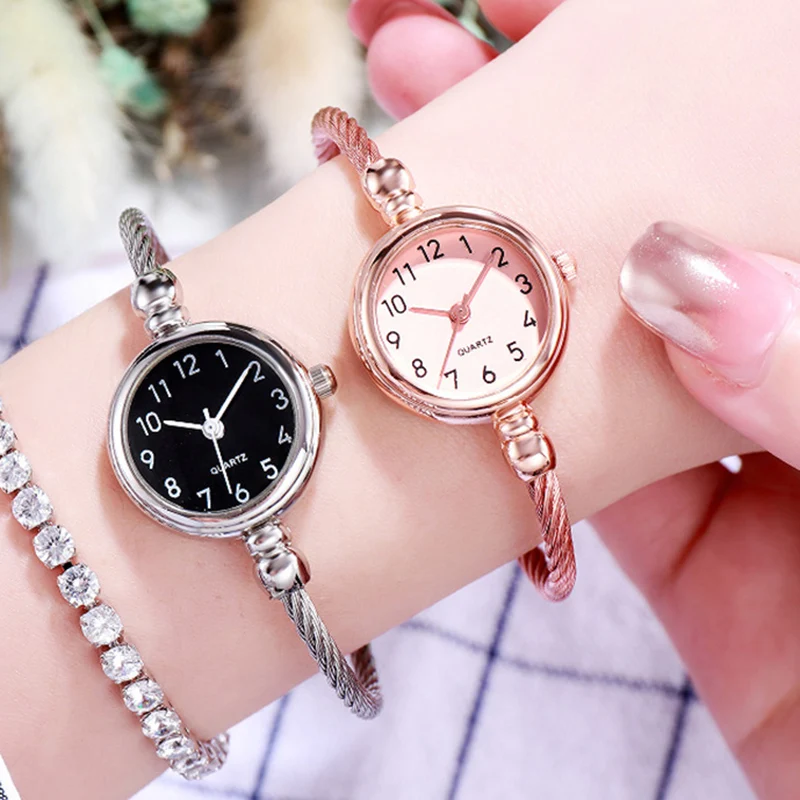 YIKAZE Small Gold Bangle Bracelet Luxury Watch Stainless Steel Retro Ladies Quartz Wristwatch Fashion Casual Thin Chain Watches thumbnail 2