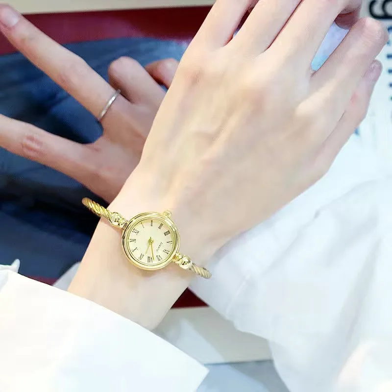 YIKAZE Small Gold Bangle Bracelet Luxury Watch Stainless Steel Retro Ladies Quartz Wristwatch Fashion Casual Thin Chain Watches thumbnail 6