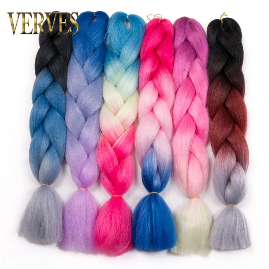 VERVES 24 inch Synthetic Jumbo Braid Ombre Color Braiding Hair 100g/pcs Extension Braids KaneKalon for Asian Women Red Pink Blue thumbnail 2