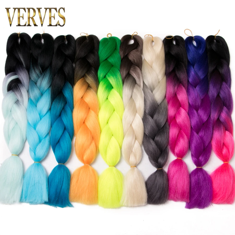 VERVES 24 inch Synthetic Jumbo Braid Ombre Color Braiding Hair 100g/pcs Extension Braids KaneKalon for Asian Women Red Pink Blue thumbnail 3