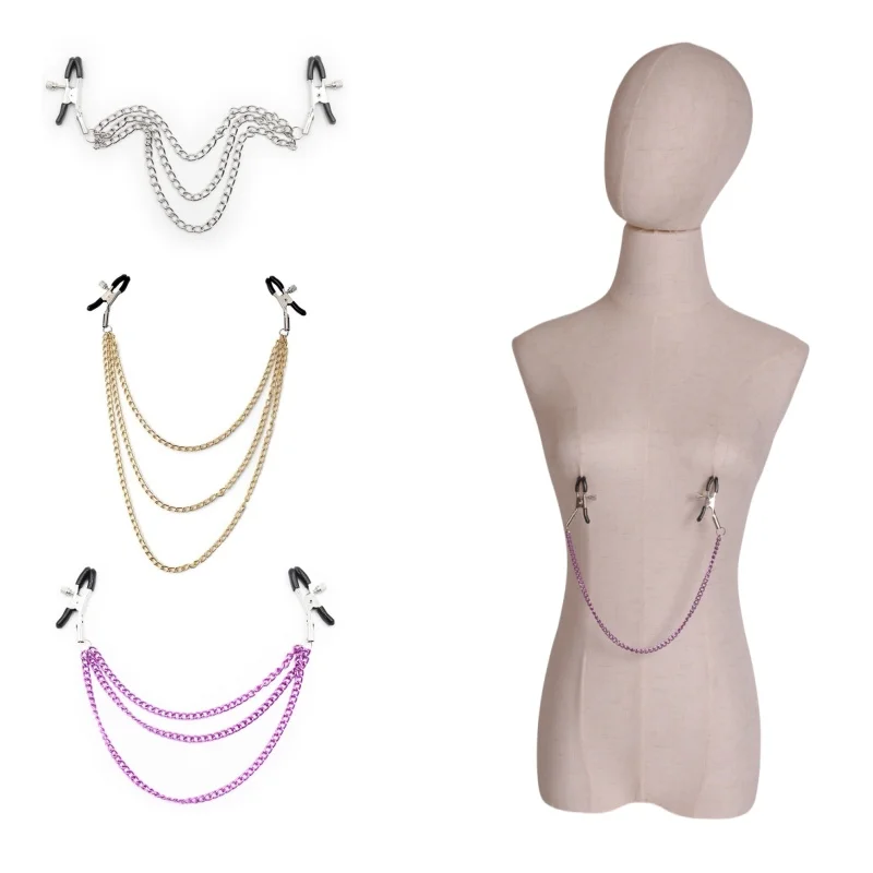 Metal Chain Nipple Milk Clips Breast Massage Clamps Adult Fetish Flirting Teasing Erotic Gadgets Bdsm Slave Sex Toys For Couples thumbnail 3