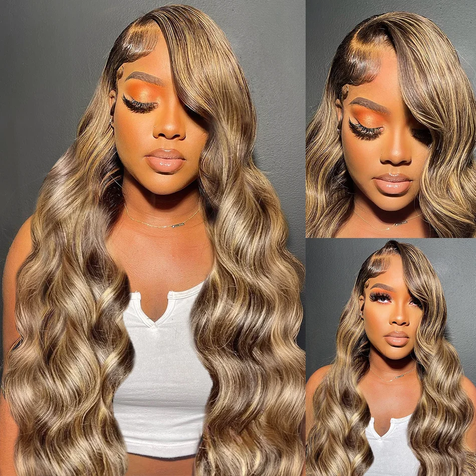 Highlight Wig 13x6 Hd Lace Frontal Wig Honey Blonde Body Wave Lace Front Human Hair Wigs For Women 30 inch 360 HD Full Lace Wig thumbnail 3
