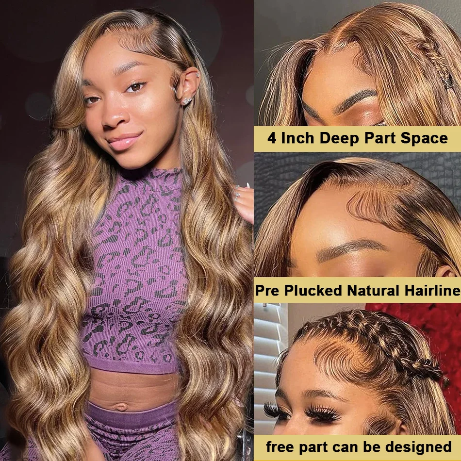 Highlight Wig 13x6 Hd Lace Frontal Wig Honey Blonde Body Wave Lace Front Human Hair Wigs For Women 30 inch 360 HD Full Lace Wig thumbnail 2