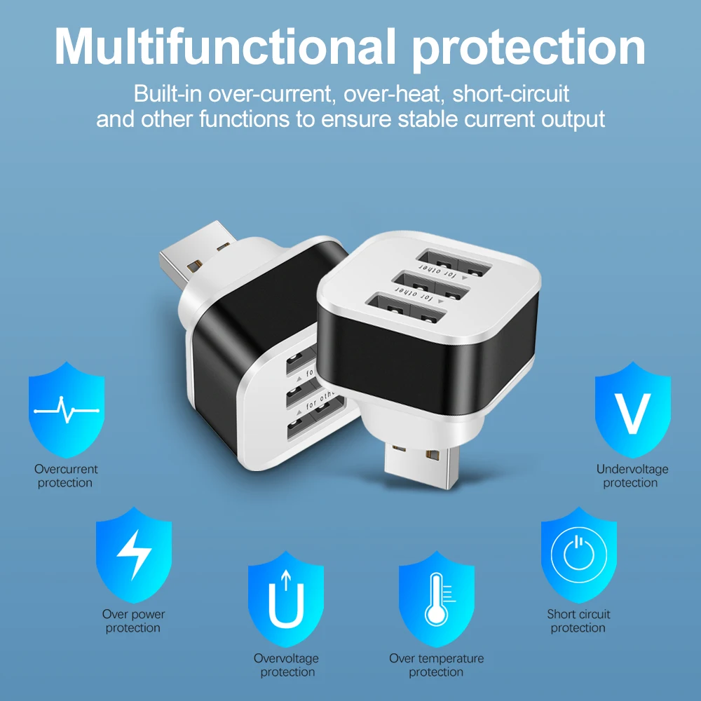 3 Port USB Extender USB2.0 HUB Quick Charge USB Splitter Multiple Interface Car USB Expander Phone Tablet Laptop Charger Adapter thumbnail 6