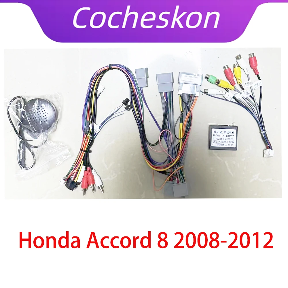 Car Radio Cable CAN-Bus Box Adapter for Honda Accord 8 8th 2008-2012 Wiring Harness Media Player Power Connector Socket RAISE thumbnail 2