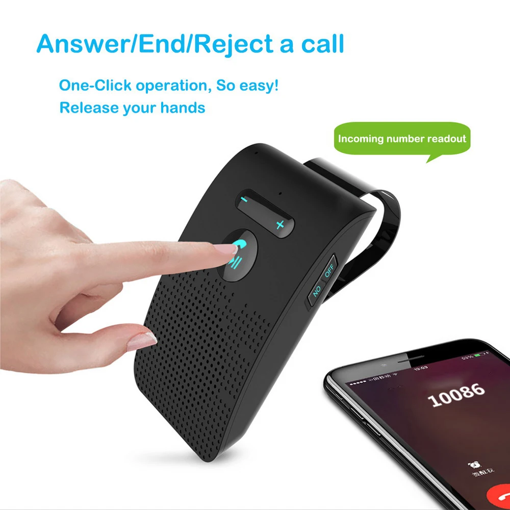 Bluetooth 5.0 Handsfree Car Kit Hifi Speaker 2W Wireless Audio Receiver MP3 Music Player Noise Cancelling Sun Visor Clip thumbnail 5
