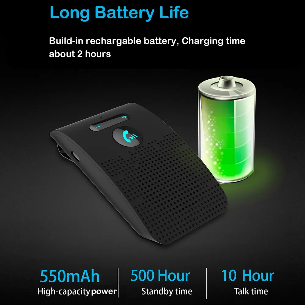 Bluetooth 5.0 Handsfree Car Kit Hifi Speaker 2W Wireless Audio Receiver MP3 Music Player Noise Cancelling Sun Visor Clip thumbnail 3