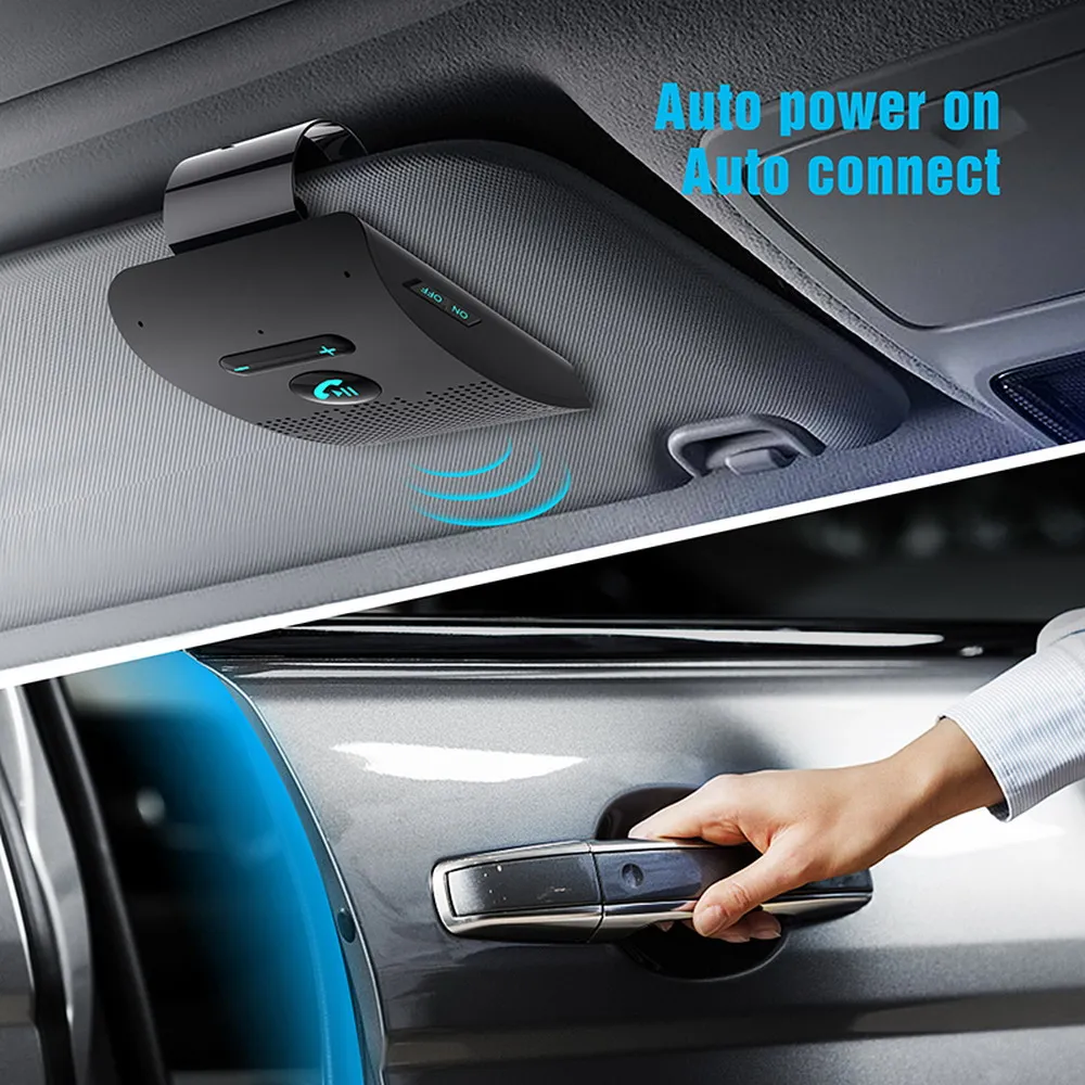 Bluetooth 5.0 Handsfree Car Kit Hifi Speaker 2W Wireless Audio Receiver MP3 Music Player Noise Cancelling Sun Visor Clip thumbnail 4