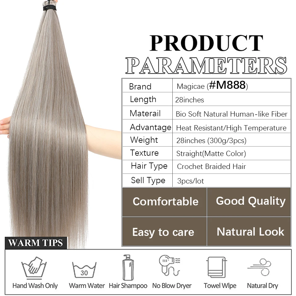 Magicae 300grams 3Pcs 28Inches Straight Crochet Braids Blond 27/613 Ombre Brown 6# Sliver 60# Gray High Synthetic Hair For Women thumbnail 2
