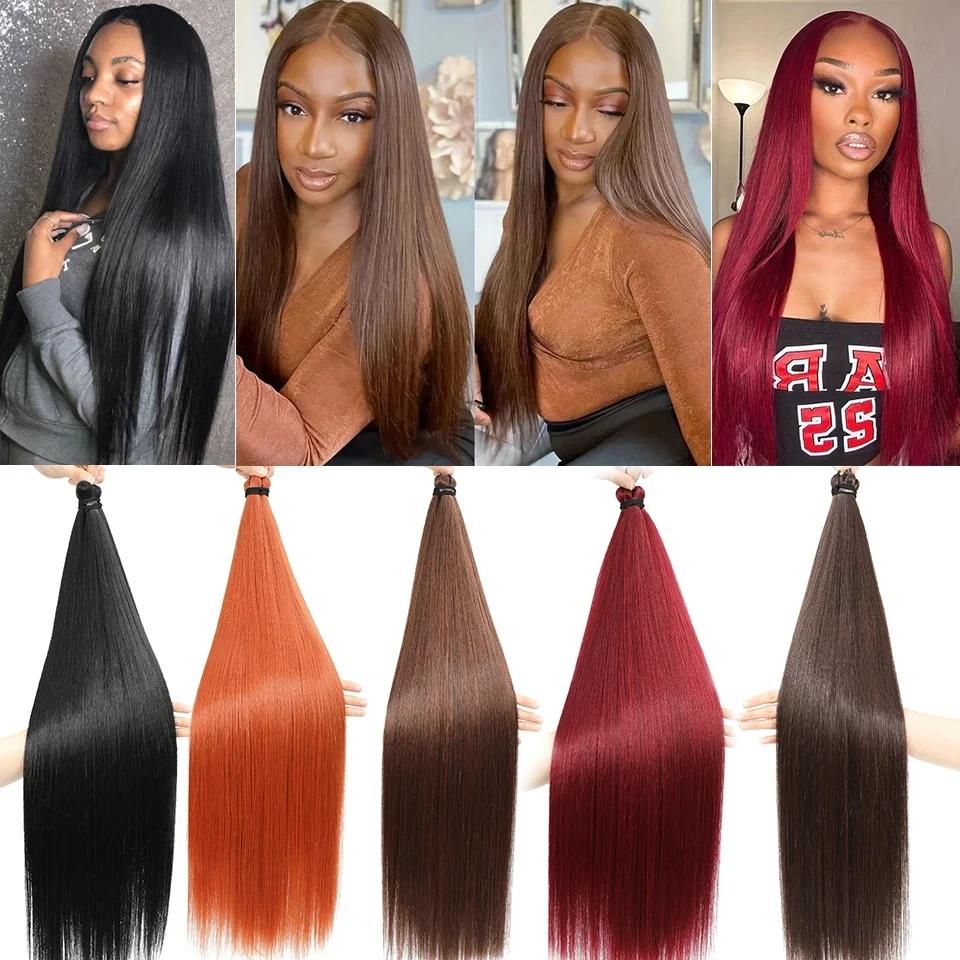 Magicae 300grams 3Pcs 28Inches Straight Crochet Braids Blond 27/613 Ombre Brown 6# Sliver 60# Gray High Synthetic Hair For Women thumbnail 6