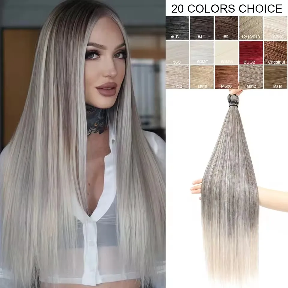 Magicae 300grams 3Pcs 28Inches Straight Crochet Braids Blond 27/613 Ombre Brown 6# Sliver 60# Gray High Synthetic Hair For Women thumbnail 3