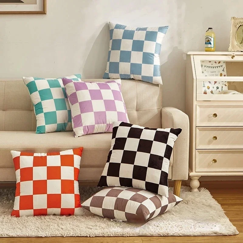 Fashion Checkerboard Plaid Cushion Cover Pillowcase Sofa Seat Bed Retro Home Decor thumbnail 2
