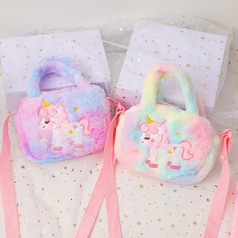 Kid Embroidery Unicorn Plush Crossbody Purses And Handbags Little Girls Rainbow Fluffy Purse Cute Cartoon Furry Shoulder Bag thumbnail 5