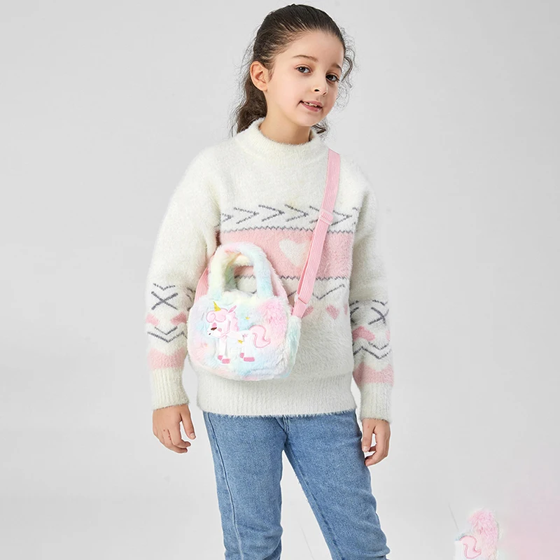 Kid Embroidery Unicorn Plush Crossbody Purses And Handbags Little Girls Rainbow Fluffy Purse Cute Cartoon Furry Shoulder Bag thumbnail 6