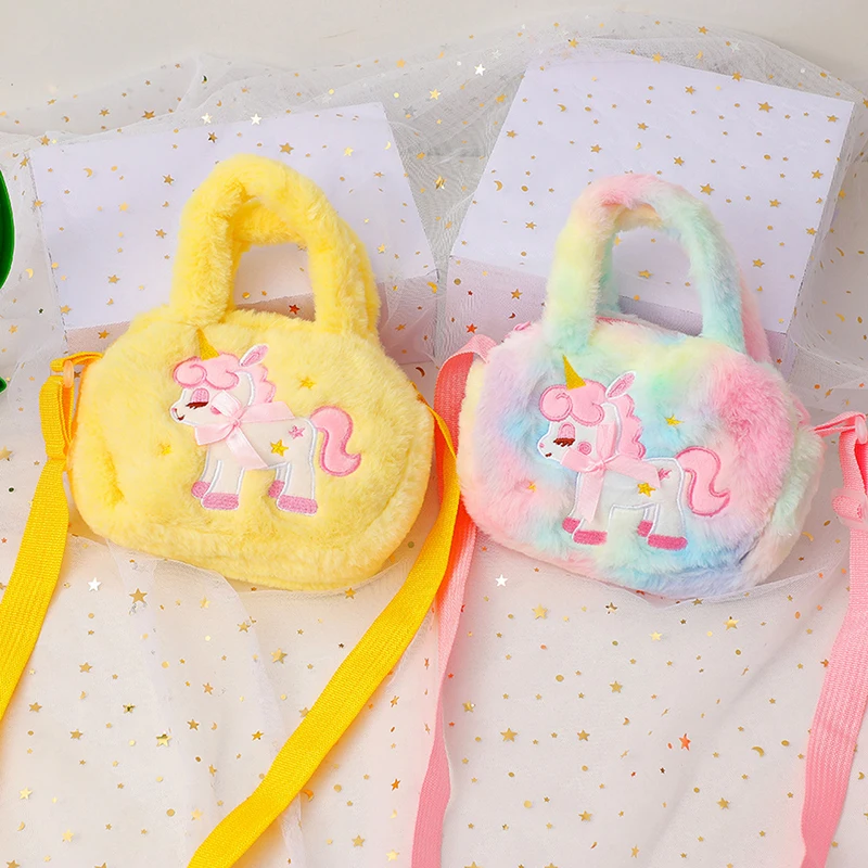 Kid Embroidery Unicorn Plush Crossbody Purses And Handbags Little Girls Rainbow Fluffy Purse Cute Cartoon Furry Shoulder Bag thumbnail 4