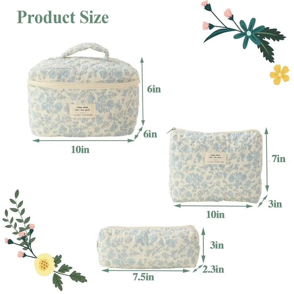 1pcs Cute Quilted Cotton Makeup Bag Women Zipper Cosmetic Organizer Cloth Handbag Box Shape Portable Toiletry Case for Girls thumbnail 2