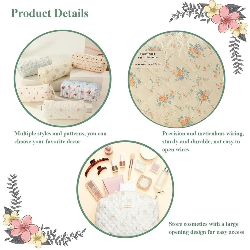 1pcs Cute Quilted Cotton Makeup Bag Women Zipper Cosmetic Organizer Cloth Handbag Box Shape Portable Toiletry Case for Girls thumbnail 3