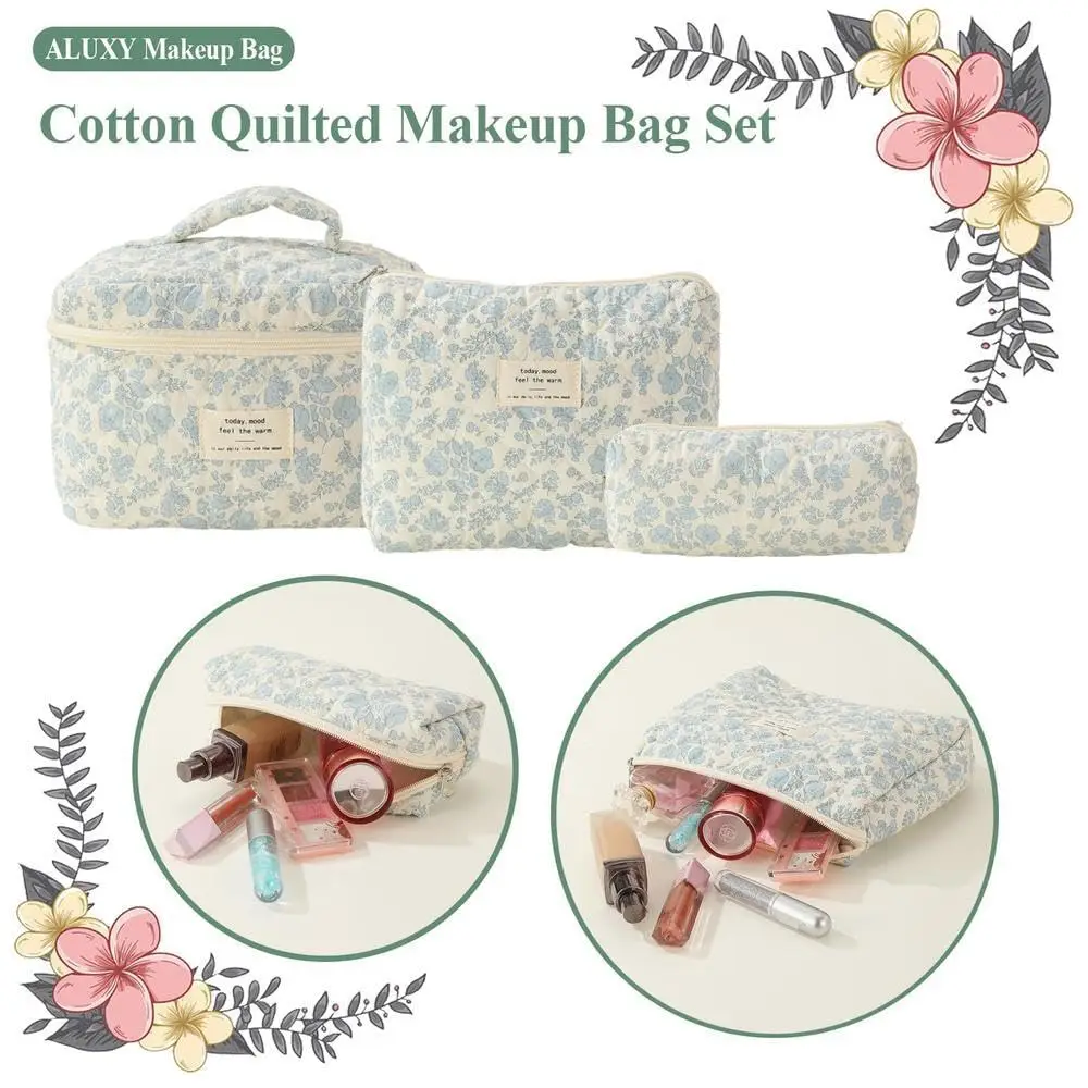 1pcs Cute Quilted Cotton Makeup Bag Women Zipper Cosmetic Organizer Cloth Handbag Box Shape Portable Toiletry Case for Girls thumbnail 6