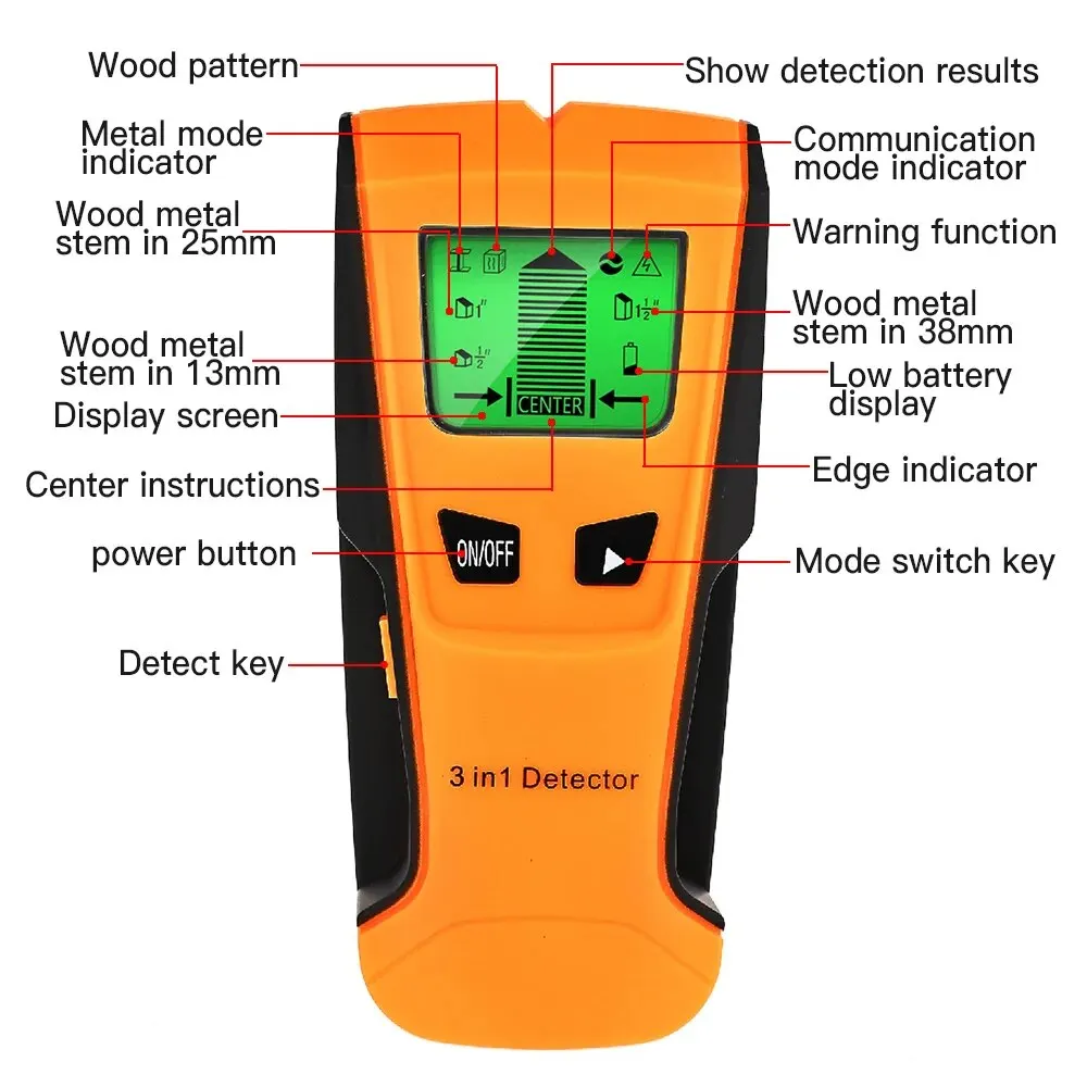 Wall Scanner Pipe Finder Pipe Wire Detector Live Wire Gadgets Detect Wall Electric Box Finder Digital 3 In 1 Sensor Wall Scanner thumbnail 4