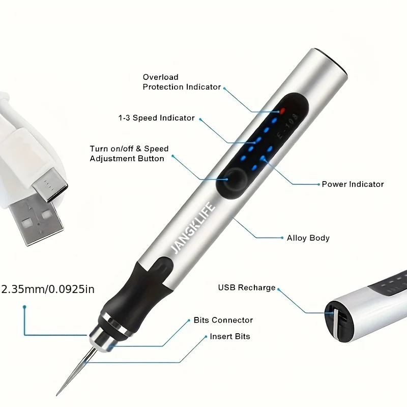 JANGKLIFE USB Cordless Rotary Tool Kit Woodworking Engraving Pen DIY For Jewelry Metal Glass Mini Wireless Drill thumbnail 2