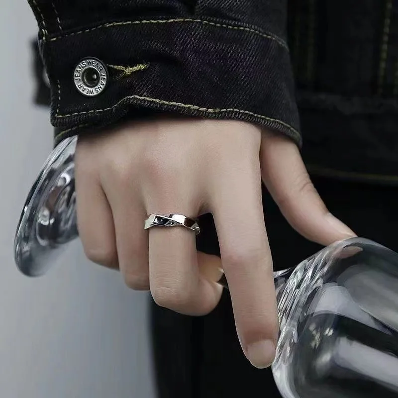 Mobius Wave Ring Silver Color Alloy Open Ring For Women Simple Retro Men Jewelry Trend Accessories thumbnail 2