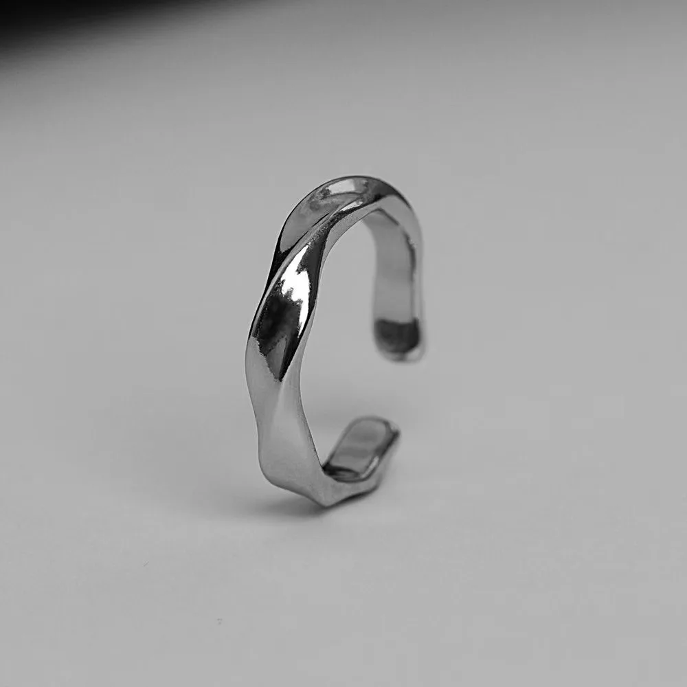 Mobius Wave Ring Silver Color Alloy Open Ring For Women Simple Retro Men Jewelry Trend Accessories thumbnail 5