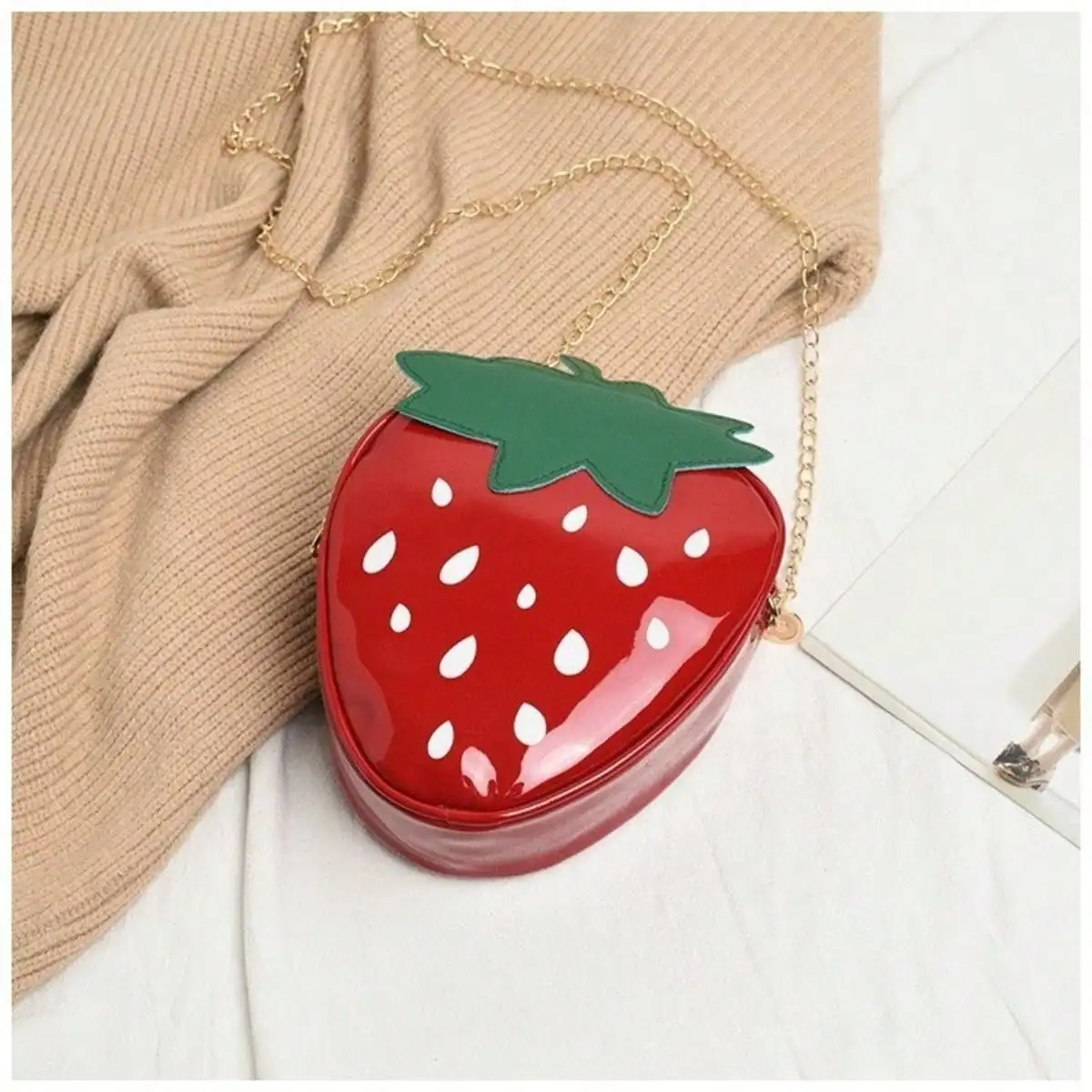 Women's cute leather design sense trendy fashion personality strawberry crossbody shoulder bag thumbnail 3