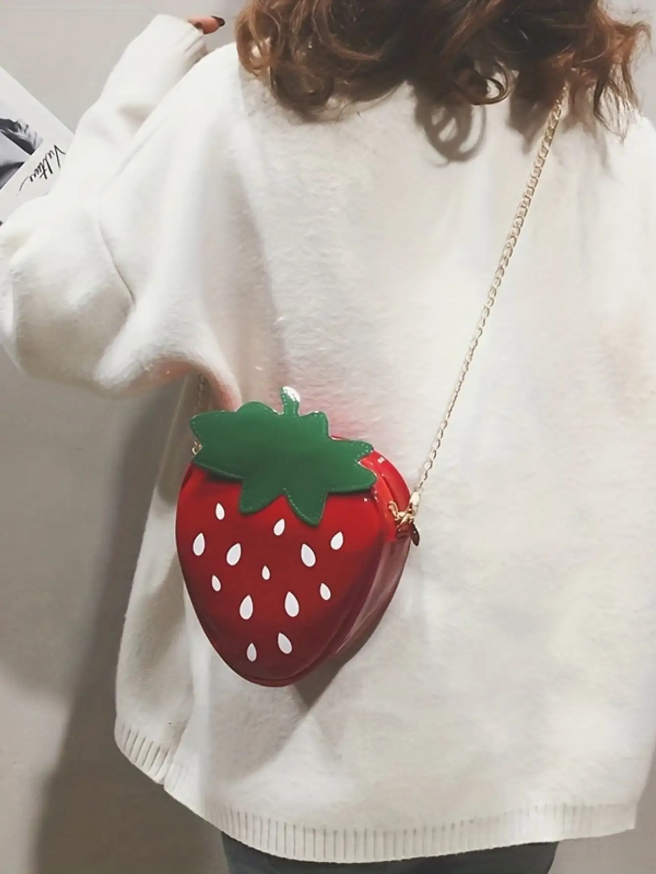 Women's cute leather design sense trendy fashion personality strawberry crossbody shoulder bag thumbnail 2