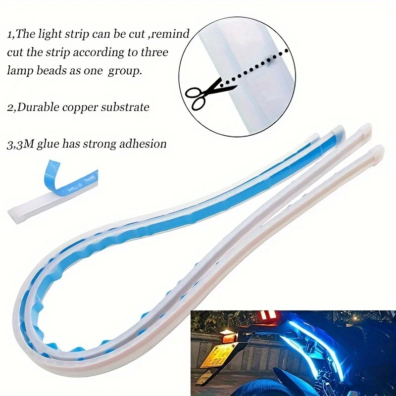 2Pcs Motorcycle Decoration Strip Motor Brake Flowing Light Turn Signal Lamp LED Daytime Running Lights Tail Light DRL Waterproof thumbnail 4