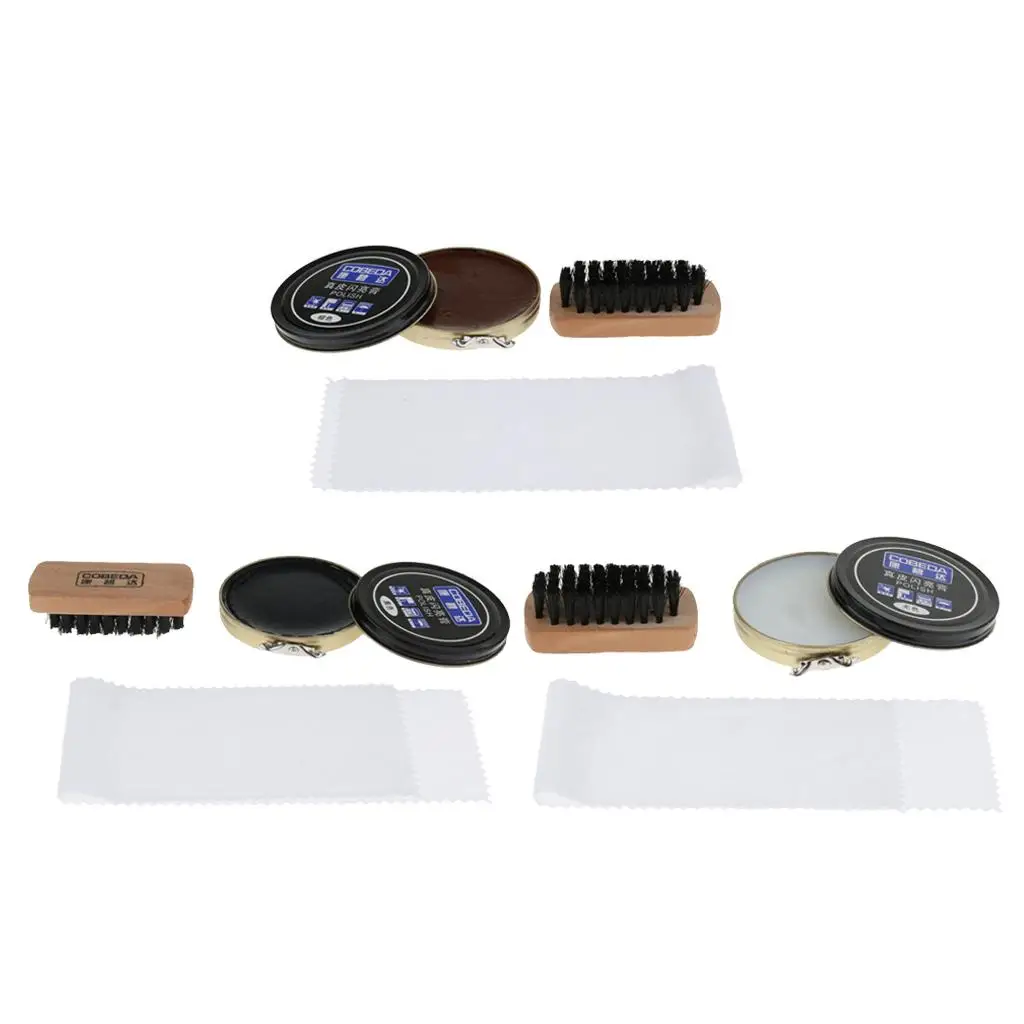 3 Pieces Leather Shoes Cleaner Care Shine Polish Brush Cream Cloth thumbnail 2