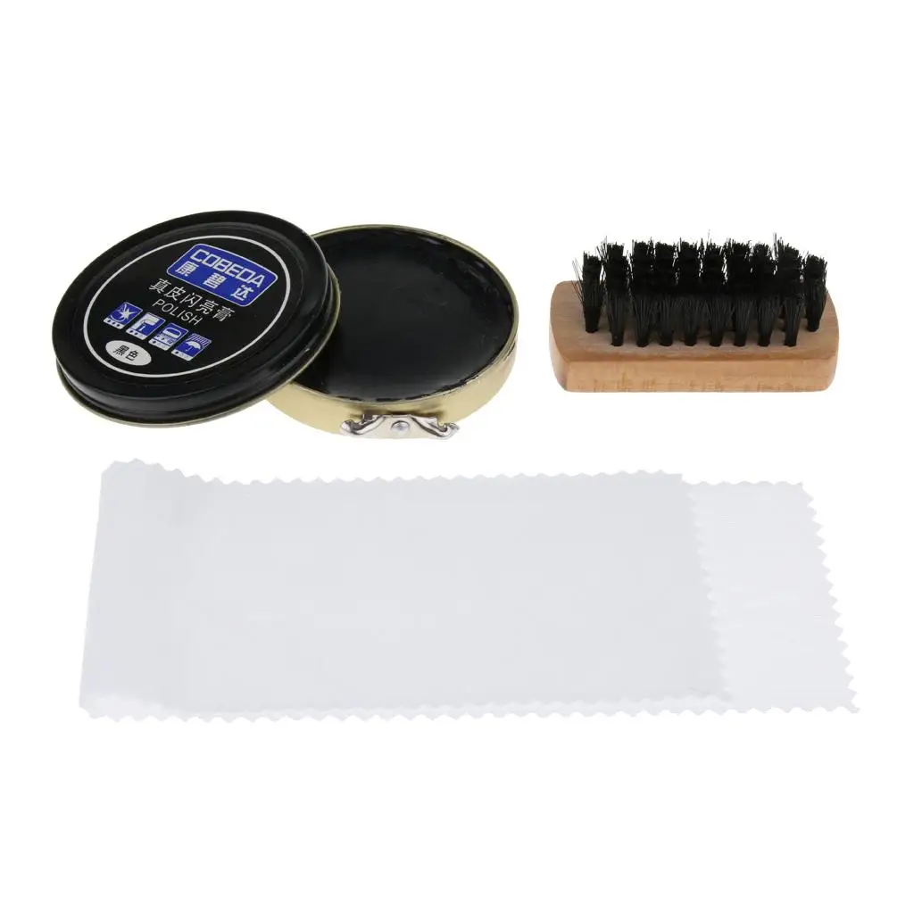 3 Pieces Leather Shoes Cleaner Care Shine Polish Brush Cream Cloth thumbnail 4