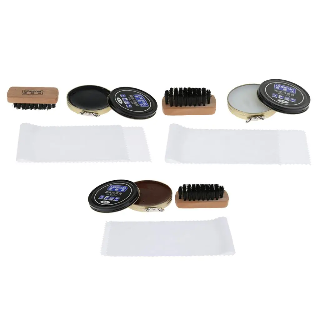 3 Pieces Leather Shoes Cleaner Care Shine Polish Brush Cream Cloth thumbnail 3